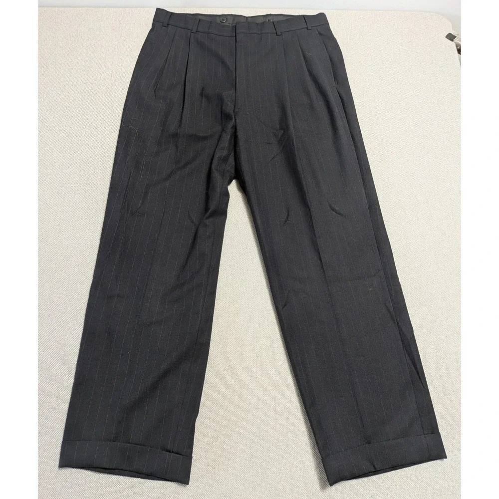 VTG Brooks Brothers Men's 36x31 Charcoal Pinstripe Pleated Dress Pants MiUSA